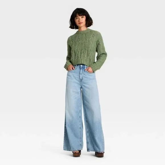 Universal Thread - Women's Cozy Cable Crewneck Pullover Sweater - Uni Green - Picture 3 of 3